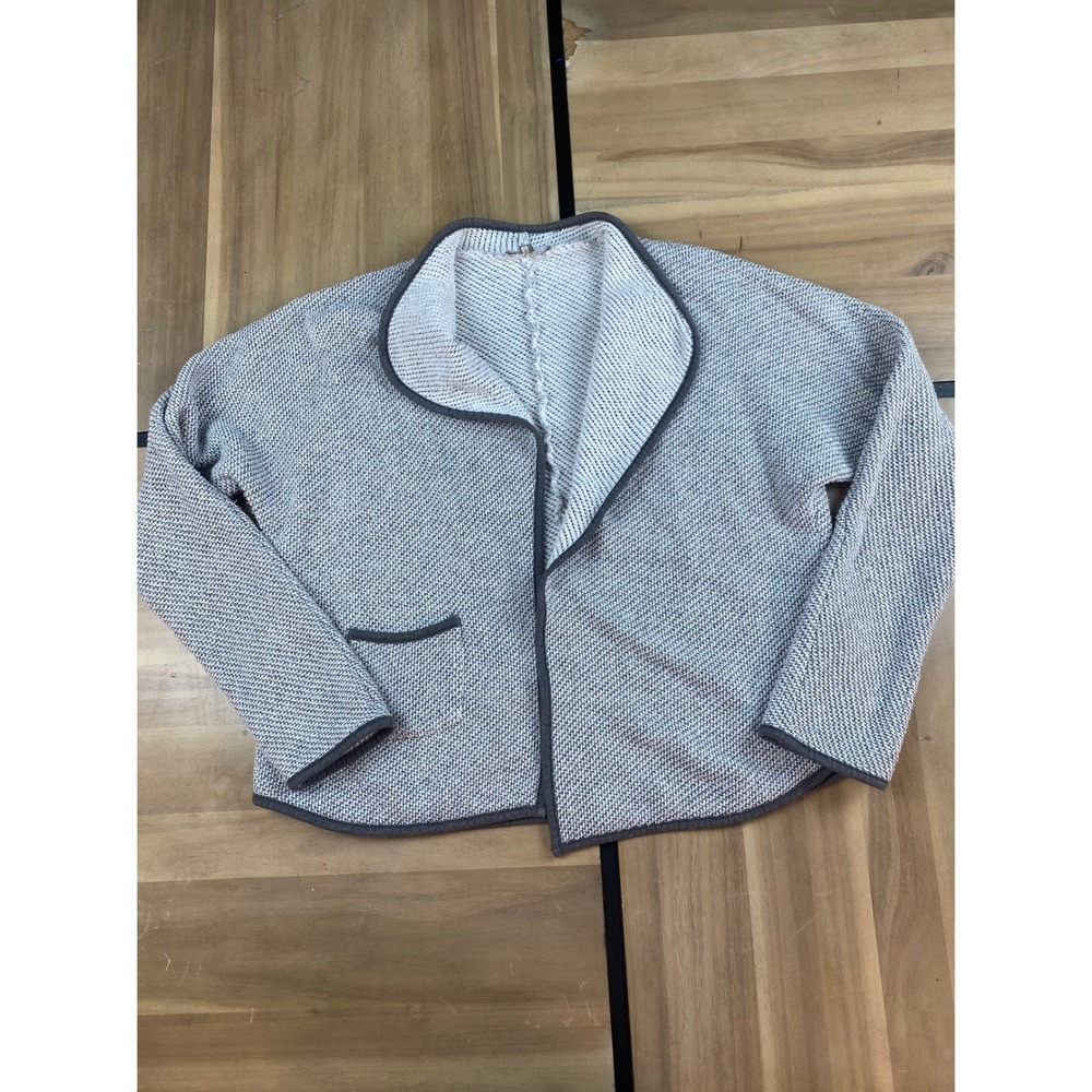 Lilla P Textured Knit Open Front Blazer Jacket Women's Size L Gray White